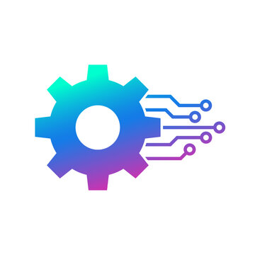 Gear with circuit board icon, Smart AI Cogwheel engineering technological concept, Digital technology, Vector illustration