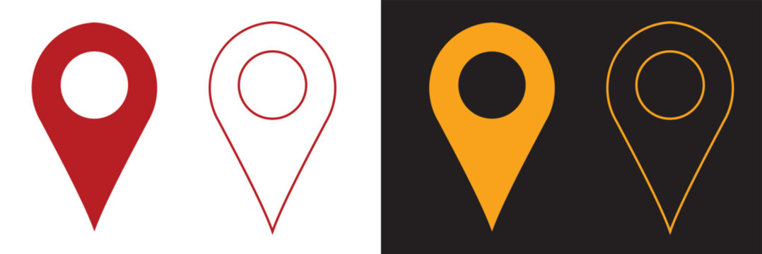 Location icon set, Map pin place marker. location pointer icon symbol in flat style. Red Location pin icon, Navigation sign.  isolated on white and black background. EPS 10/AI	
