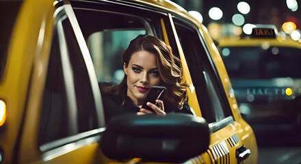 Woman using cell phone in a taxi.