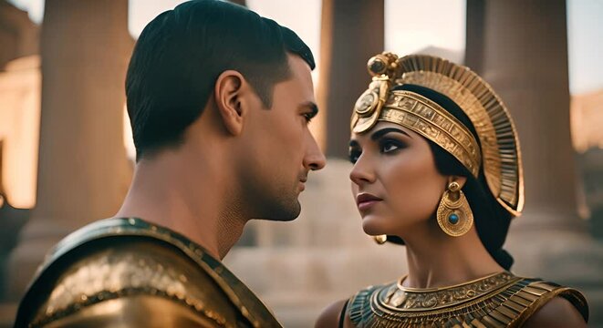 Cleopatra next to Julius Caesar.