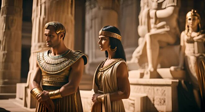 Cleopatra next to Julius Caesar.