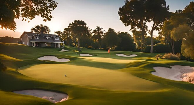 Golf course next to a residential area.