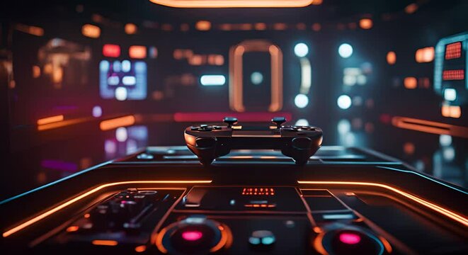 Video game console controller on a modern background.