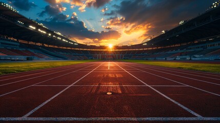 Stadium running track sunset view