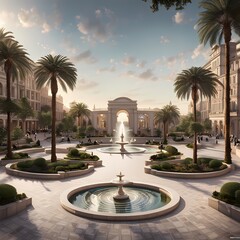 fountain in the park of the city, fountain in the park, trees in the park