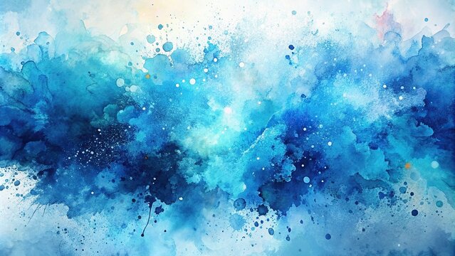 Abstract blue watercolor art background with textured white painting splash