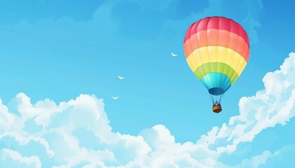 Naklejka premium Vibrant Adventure: A Colorful Hot Air Balloon Soaring in the Blue Sky
