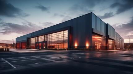 Modern logistics warehouse illuminated