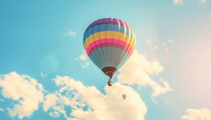 Fototapeta premium Up, Up, and Away: A Vibrant Hot Air Balloon Soaring Through the Sky