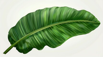 Tropical banana tree leaf, deep green, isolated on transparent background, HD detail.