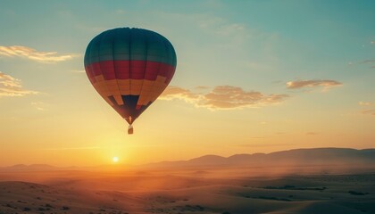 Fototapeta premium Vivid Dawn Journey: A Colorful Hot Air Balloon Adventure - ar 7:4