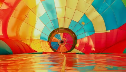 Fototapeta premium Vibrant Views: Exploring the Interior of a Colorful Hot Air Balloon