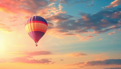 Fototapeta premium Vivid Sunrise Journey: A Colorful Hot Air Balloon Adventure