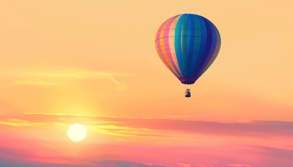 Fototapeta premium Sunrise Spectacle: A Colorful Hot Air Balloon Soars through the Sky