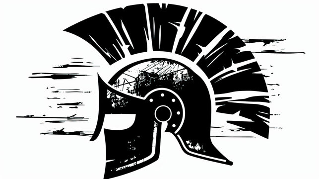 Roman centurion galea warrior helmet, modern graphic design, isolated, copy and text space, close-up, macro, white background, print stencil style. Template, banner, background, wallpaper, backdrop