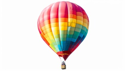 Naklejka premium Vibrant Hot Air Balloon Soaring Solo Against White Sky - Clipping Path Included