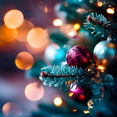 Christmas festive background blurred Christmas background festive Christmas multicolor bokeh...