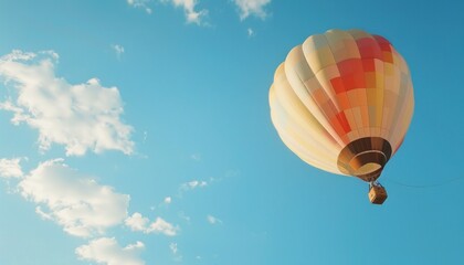 Obraz premium Up, Up, and Away: Colorful Hot Air Balloon Soaring Through the Blue Sky