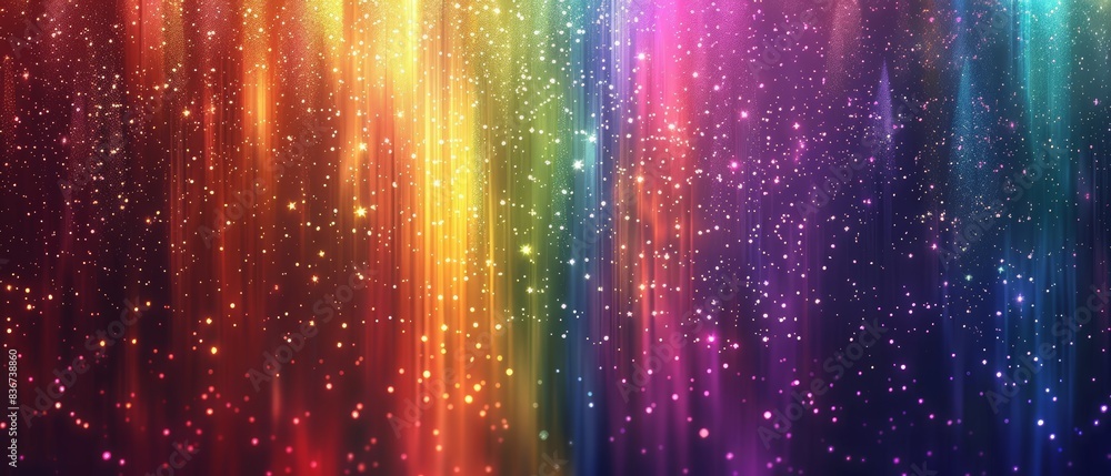 Poster vibrant abstract background with colorful light streaks and sparkling particles in a rainbow spectru