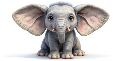 of a cute elephant on a white background, elephant, cute, adorable,cartoon, wildlife, animal,...