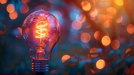 Glowing light bulb with vibrant bokeh background, Inspiration, Multicolor, HighResolution