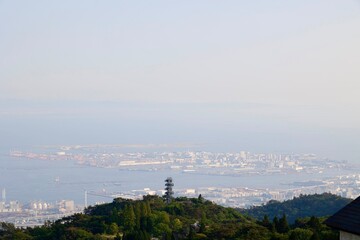 六甲山から見たポートアイランド、神戸空港方面