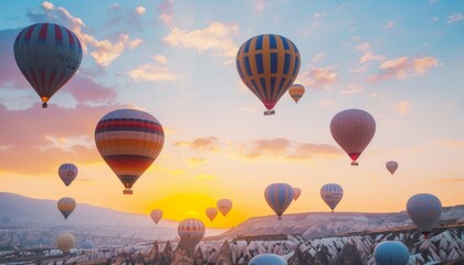 Obraz premium Sunrise Spectacle: Glorious Hot Air Balloons Over Cappadocia