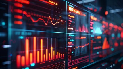 Obraz premium Futuristic data analysis screen with advanced financial charts and graphs