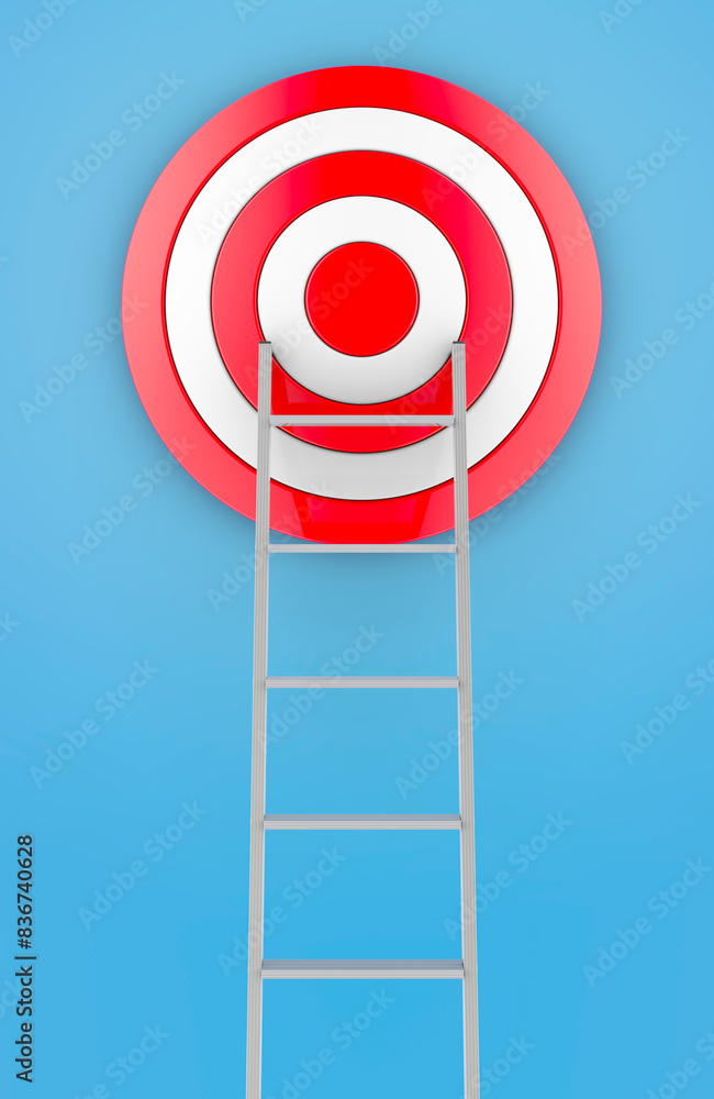 Poster progress and success, concept. target and stairs. 3d rendering
