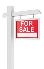 Real estate sign For Sale, 3D rendering isolated on transparent background