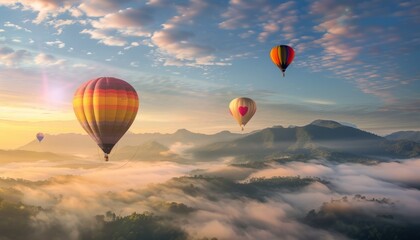 Obraz premium Sunrise Spectacle: Hot Air Balloons Soar Above Doi Pui Co in Mae Hong Son, Thailand