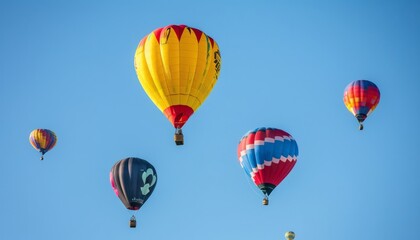 Obraz premium Vibrant Colors Soaring: An Aerial Display of Hot Air Balloons in a Clear Blue Sky