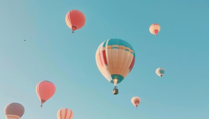Obraz premium Vibrant Visuals: Colorful Hot Air Balloons Soaring in a Clear Blue Sky