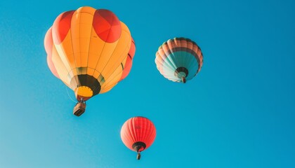 Obraz premium Vibrant Colors Aloft: Hot Air Balloons Soar in the Azure Sky