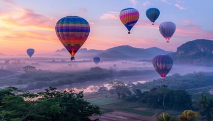 Serene Sunrise: Hot Air Balloons Soar Over Pha Daeng Luang in Mae Ping National Park