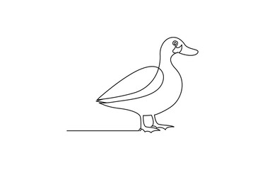 Duck in one continuous line drawing vector illustration. Pro vector, duck continuous line vector illustration, Continuous single line art drawing of pet animal duck concept outline vector illustration