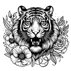 Obraz premium tiger tattoo lineart, International tiger day