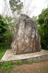 A stone that people worship is located on the steps leading up to Phra Mahathat Chedi Phakdi Prakasat, Bang Saphan District, Prachuap Khiri Khan Province, Thailand.
