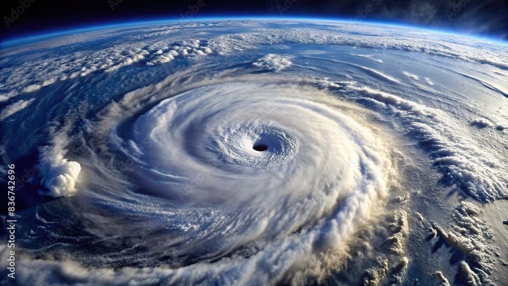 Wall mural aerial view of a powerful hurricane from space, hurricane, aerial, view, space, satellite, meteorolo - Wall murals