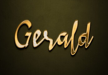 Old gold text effect of name Gerald with 3D glossy style Mockup.