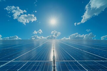 Solar panels under a bright sunny sky, Renewable Energy, Blue and Green, HighResolution