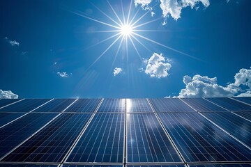 Solar panels under a bright sunny sky, Renewable Energy, Blue and Green, HighResolution