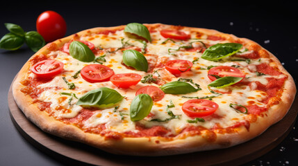 margherita italian pizza on black background