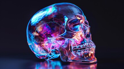 Digital Xray of a skull with vibrant neon colors, Medical, Neon, HighResolution