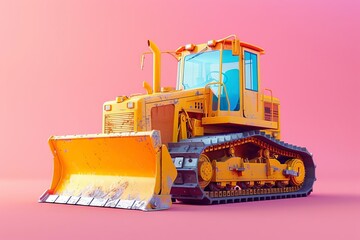 Bright yellow bulldozer on a pastel background, Minimalist, Soft Colors, HighResolution