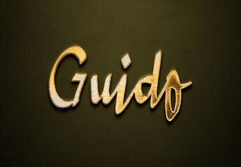 Old gold text effect of name Guido with 3D glossy style Mockup.
