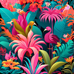 Fototapeta premium Spring floral vector pattern with abstract flower and leaf shapes for nature-inspired design