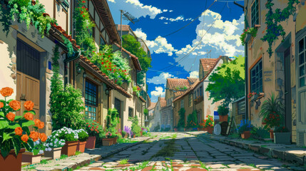 European village in anime style