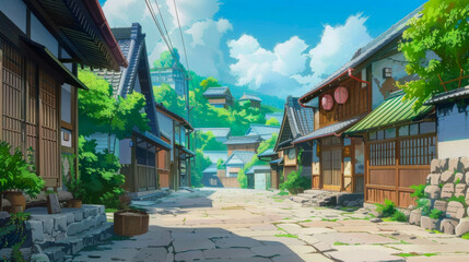 Fototapeta premium Japanese village in anime style