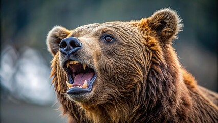 Grizzly bear roar isolated on background , wildlife, aggressive, powerful, fierce, nature, predator, wilderness, intimidating, growling, strength, animal, dangerous, mammal, wild, loud